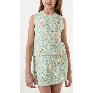Zara Girls Floral Crochet Knit 2 Piece Set Top & Skirt Size 11-12 Years 148cm